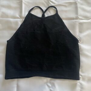 BCBGENERATION Small/Medium Black Ribbed Perforated Mesh High Neck Bralette Top